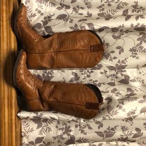 Leather and ostrich skin boots